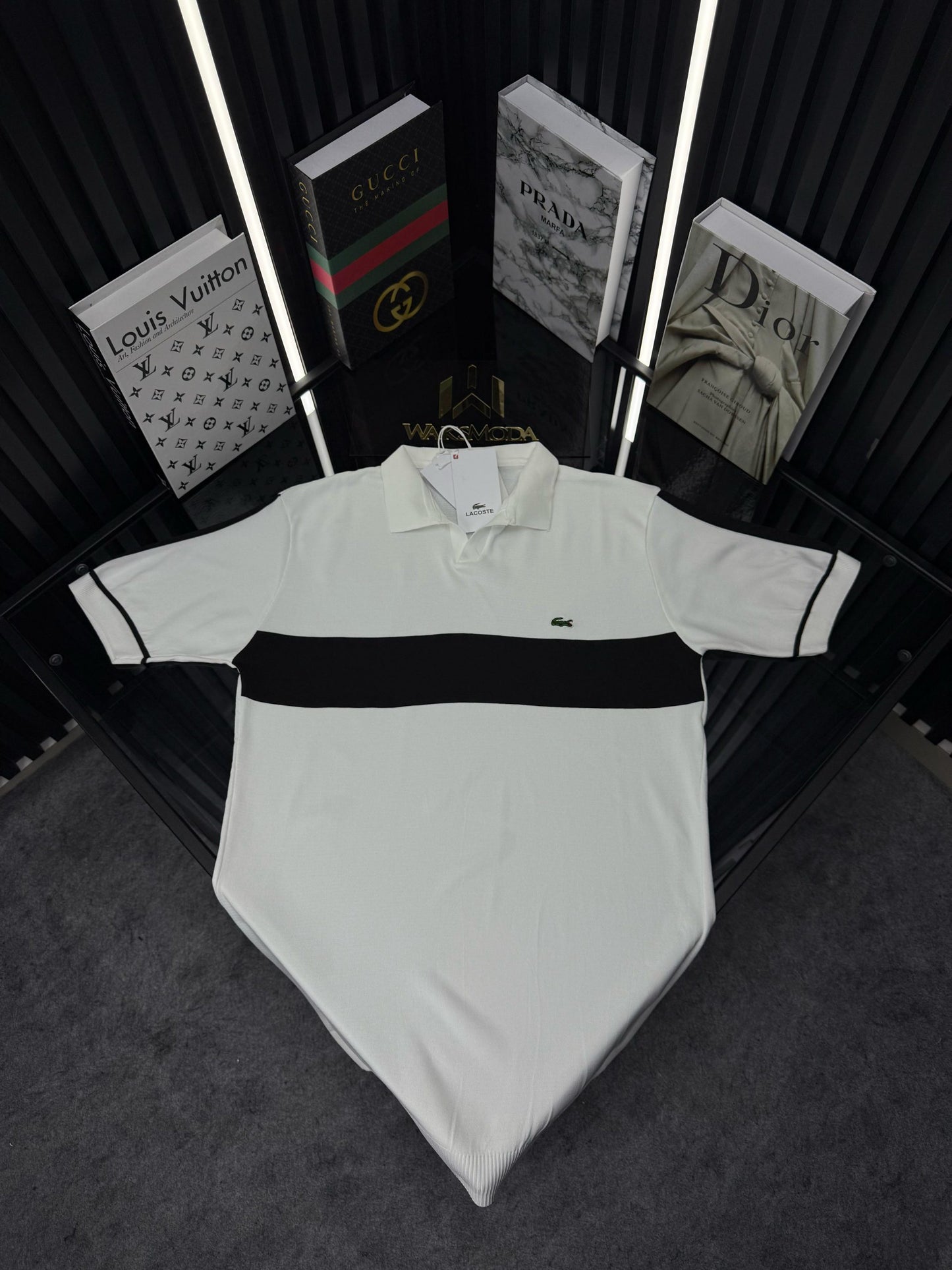 LCST Şeritli Örme Triko Tshirt /Beyaz