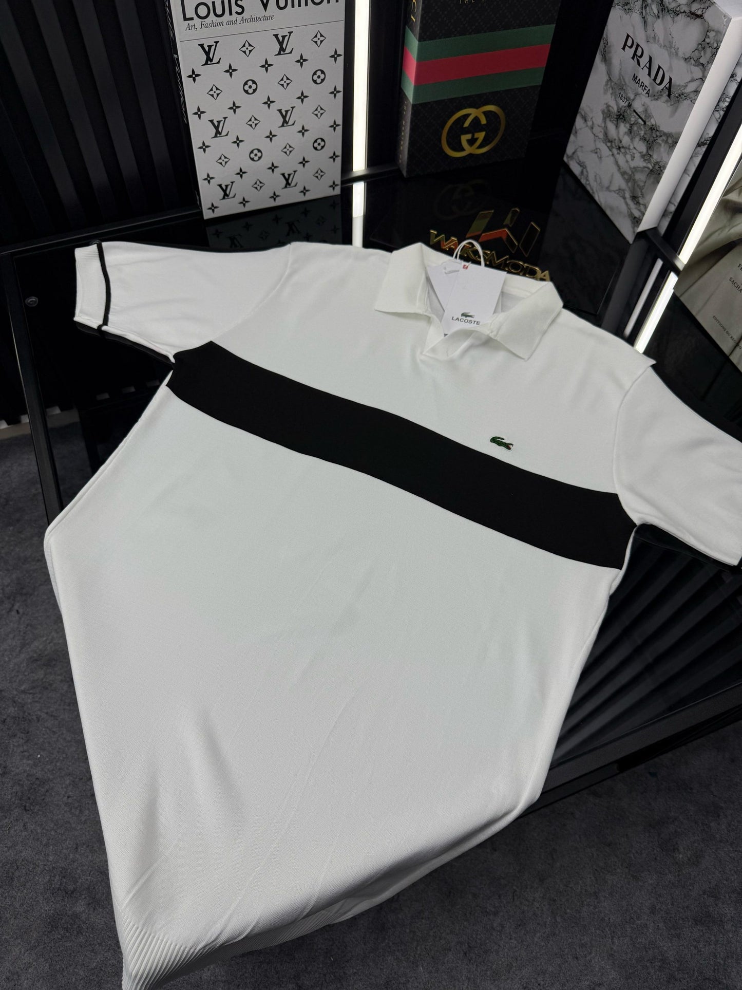 LCST Şeritli Örme Triko Tshirt /Beyaz
