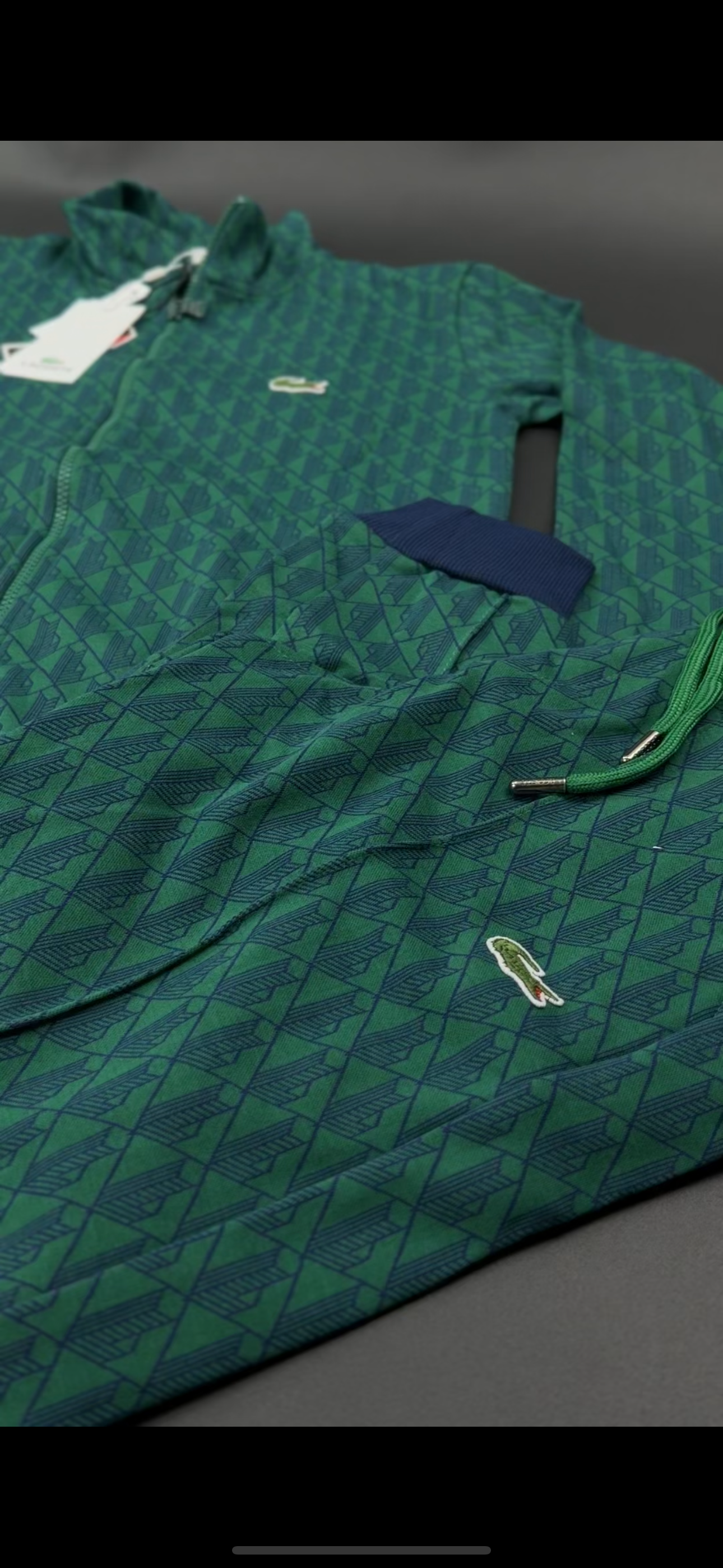 Lacoste Kalın Ribana Yeşil Beyaz Eşofman Takımı