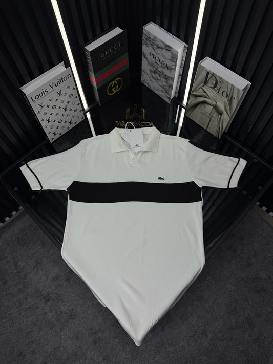 LCST Şeritli Örme Triko Tshirt /Beyaz