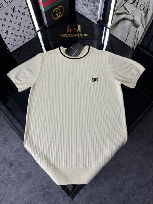 D&G Çizgili Örme Triko Tshirt /Beyaz