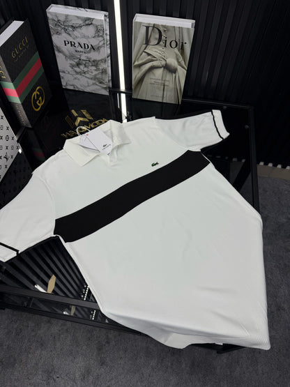 LCST Şeritli Örme Triko Tshirt /Beyaz