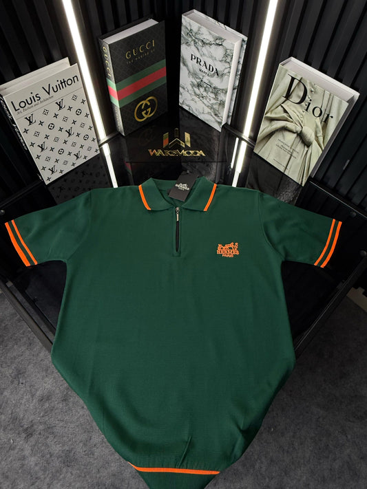 HRMS Polo Yaka Örme Triko Tshirt /Yeşil